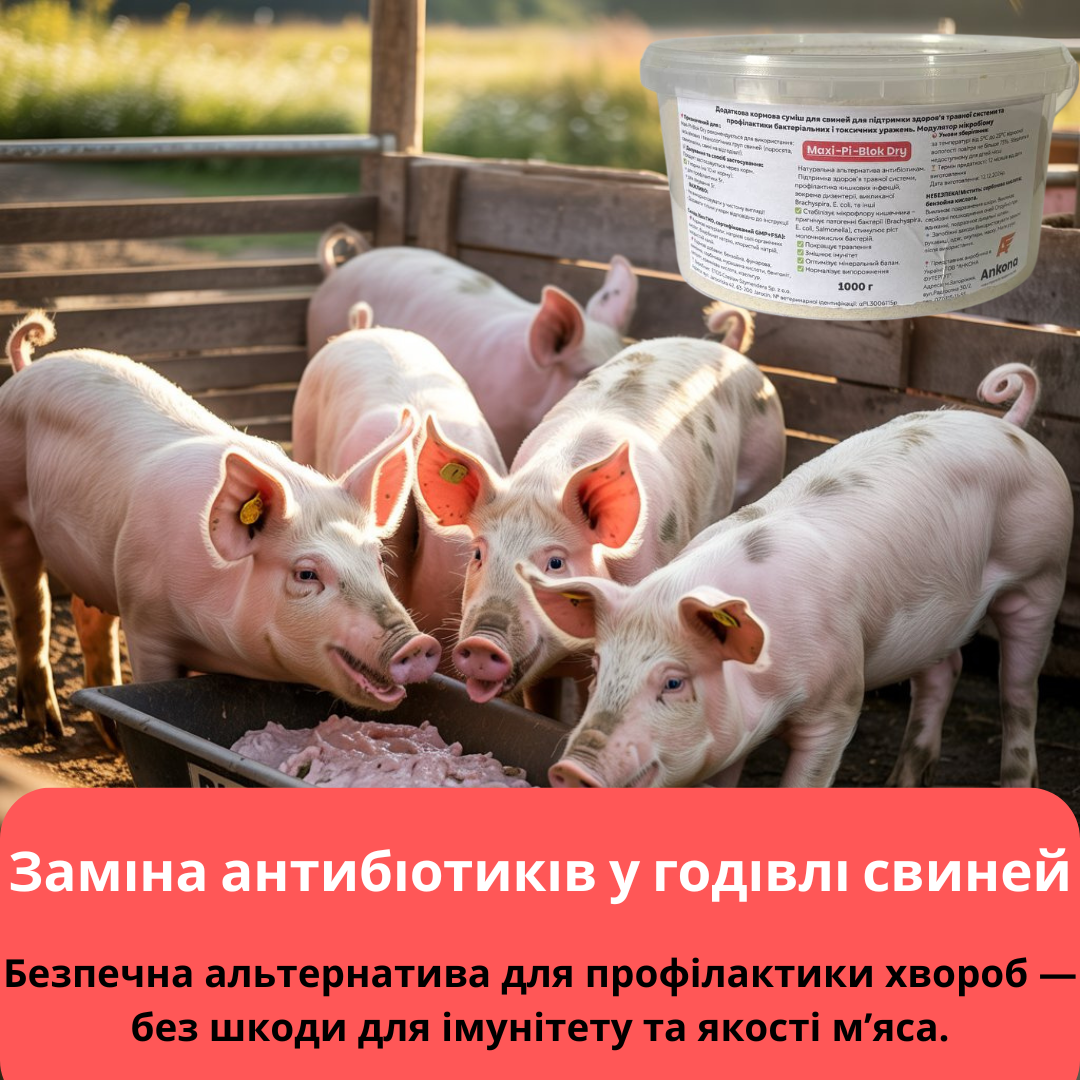 Maxi-Pi-Blok Dry – безпечний засіб для свиней Максі Пі Блок Драй – порошкова кормова добавка