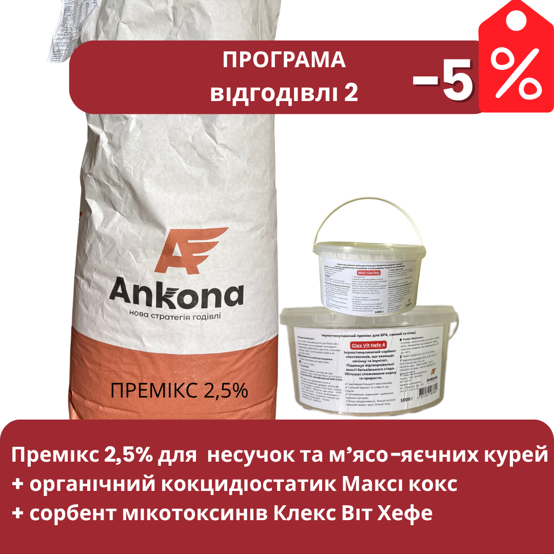 Програма відгоділві курей з Премікс 2,5% АНКОНА Програма відгоділві курей з Премікс 2,5% АНКОНА